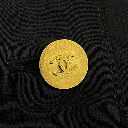 Chanel Vintage Long Sleeve Silk Shirt CC Logo Gold Button Black — view 6