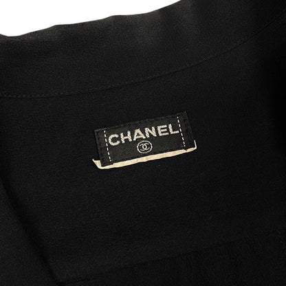 Chanel Vintage Long Sleeve Silk Shirt CC Logo Gold Button Black — view 7