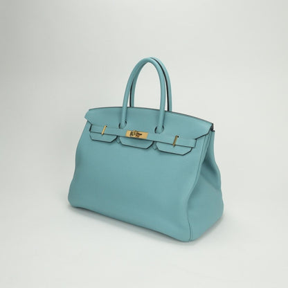 Hermes Birkin 35 Tote Taurillon Clemence Blue Atoll Blueatoll Light Gold — view 2