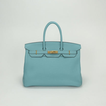 Hermes Birkin 35 Tote Taurillon Clemence Blue Atoll Blueatoll Light Gold