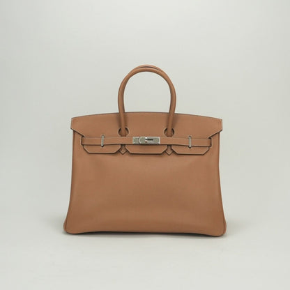 Hermes Birkin 35 Tote Epsom Natural Brown Silver Handbag Veau
