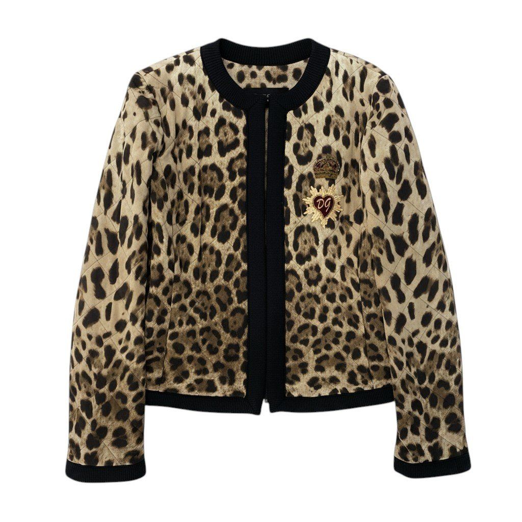 Dolce & Gabbana Leopard Print Quilted Jacket 38 Beige