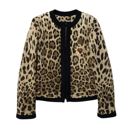 Dolce & Gabbana Leopard Print Quilted Jacket 38 Beige