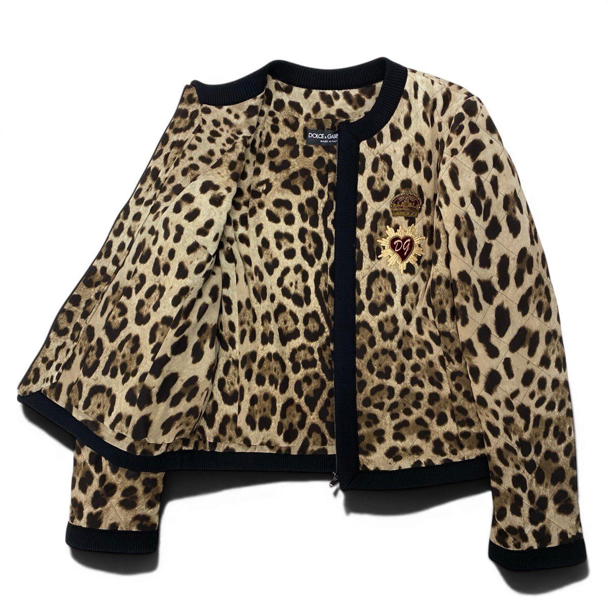 Dolce & Gabbana Leopard Print Quilted Jacket 38 Beige — view 4