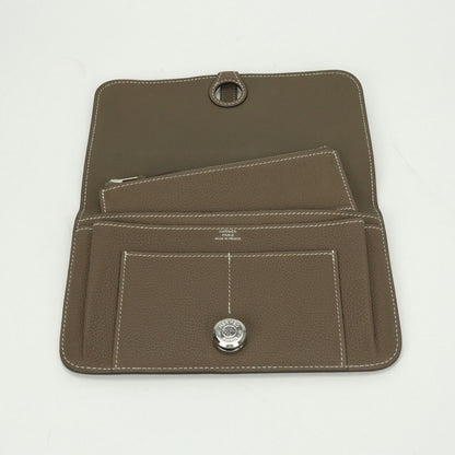 Hermes Dogon GM Duo Wallet Taurillon Clemence Etoupe Gray Silver — view 5