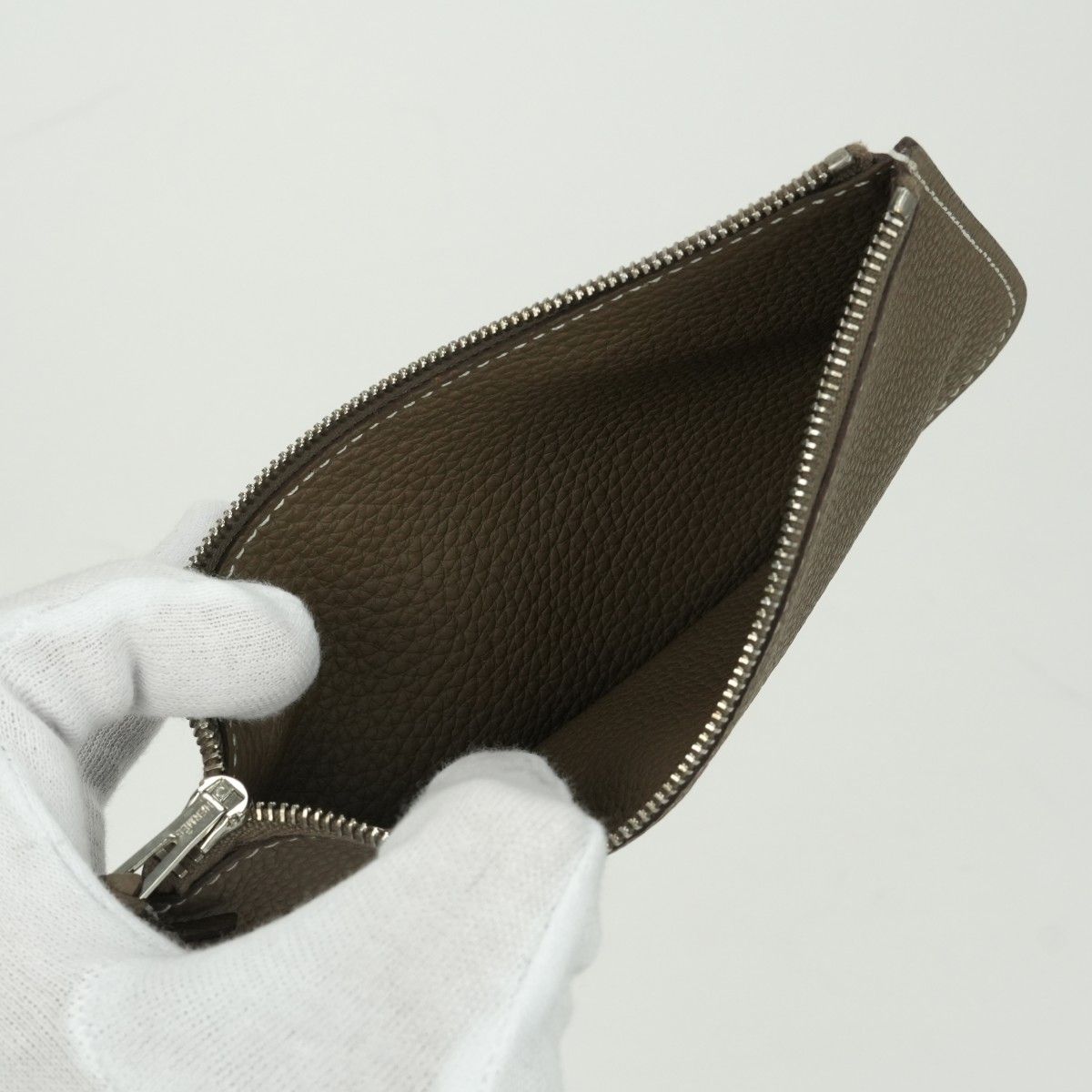 Hermes Dogon GM Duo Wallet Taurillon Clemence Etoupe Gray Silver — view 7