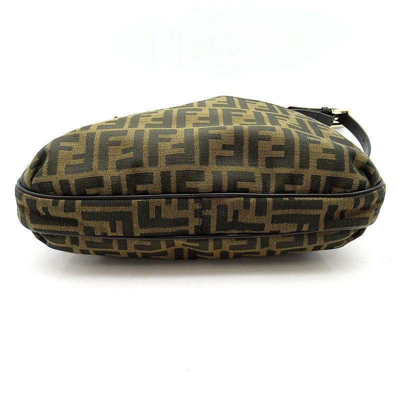 Fendi Zucca Shoulder Bag Canvas Leather Brown Black — view 6
