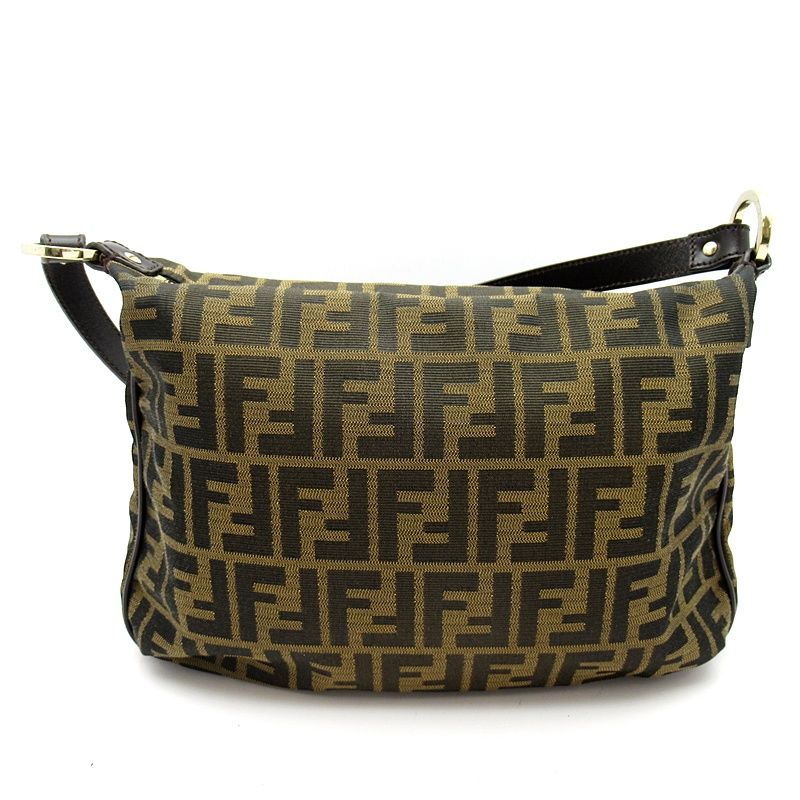 Fendi Zucca Shoulder Bag Canvas Leather Brown Black — view 4