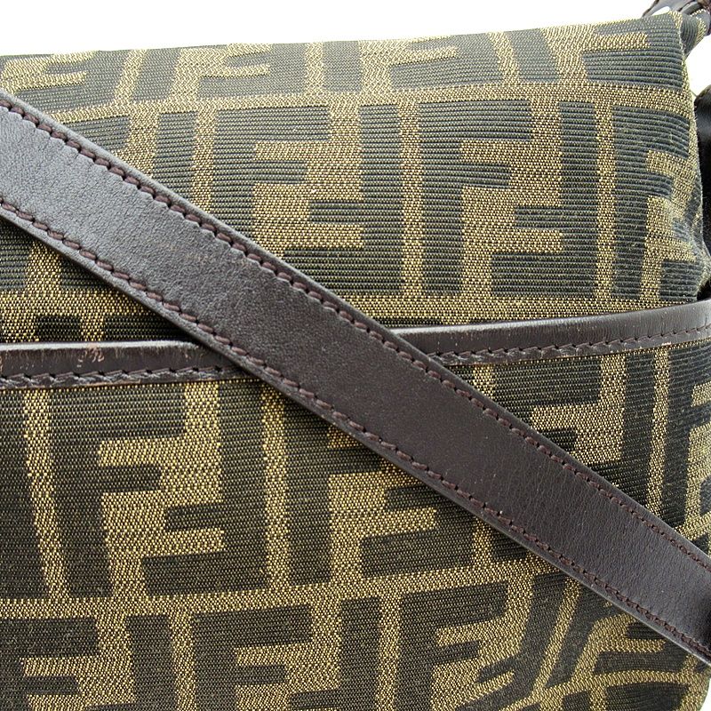 Fendi Zucca Shoulder Bag Canvas Leather Brown Black — view 2