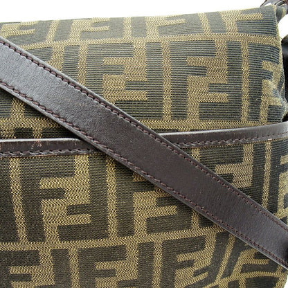 Fendi Zucca Shoulder Bag Canvas Leather Brown Black — view 2