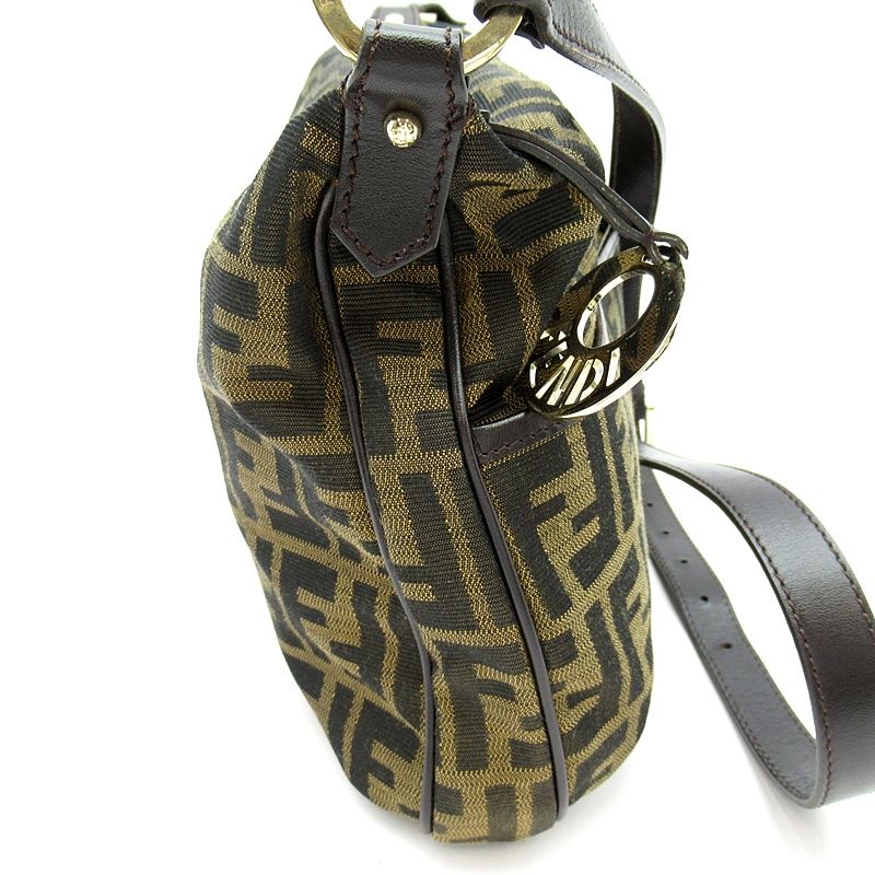 Fendi Zucca Shoulder Bag Canvas Leather Brown Black — view 5
