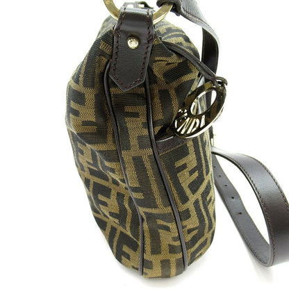 Fendi Zucca Shoulder Bag Canvas Leather Brown Black — view 5