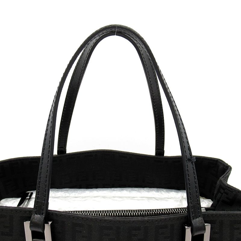 Fendi Zucchino Handbag Canvas Leather Black — view 2
