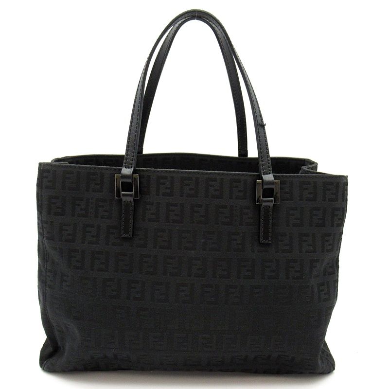 Fendi Zucchino Handbag Canvas Leather Black