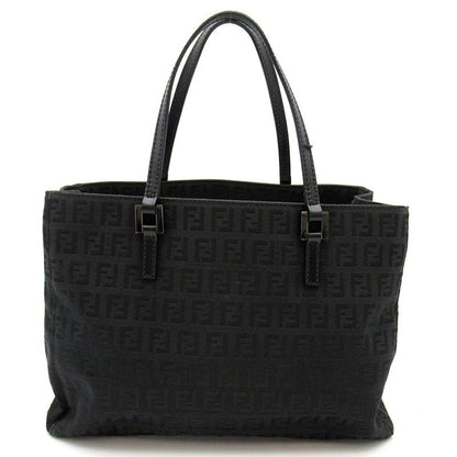 Fendi Zucchino Handbag Canvas Leather Black