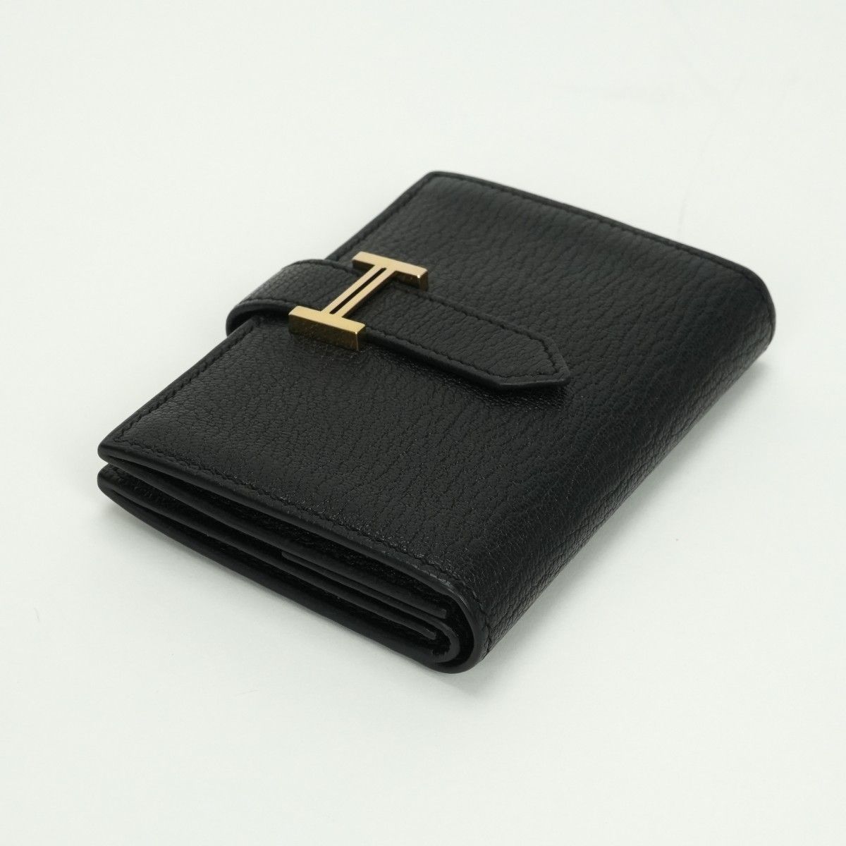 Hermes Bearn Mini Coin Purse Card Case Chevre Misor Noir Black Gold — view 4