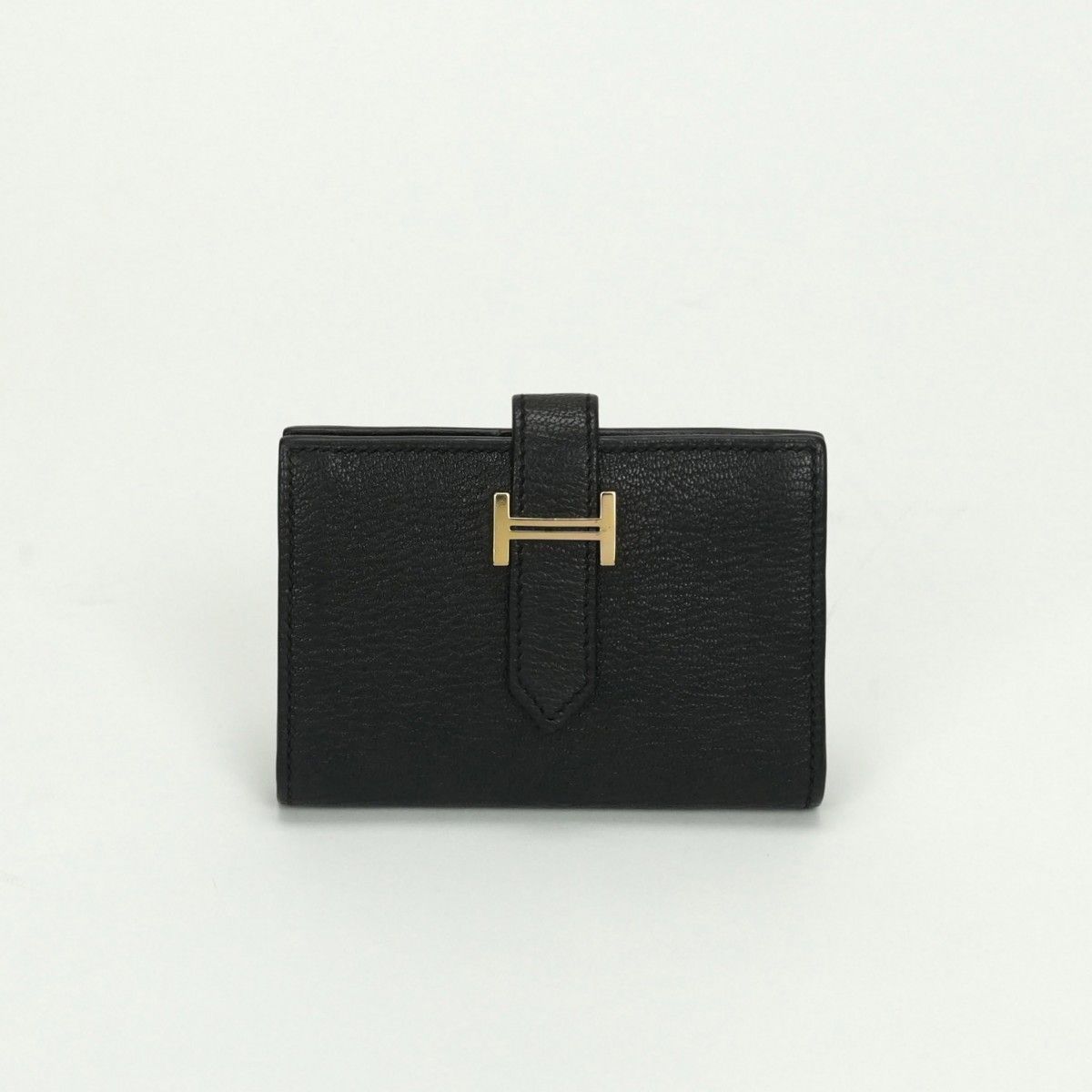 Hermes Bearn Mini Coin Purse Card Case Chevre Misor Noir Black Gold