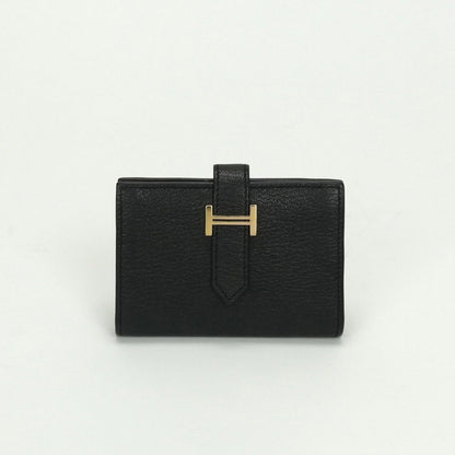 Hermes Bearn Mini Coin Purse Card Case Chevre Misor Noir Black Gold