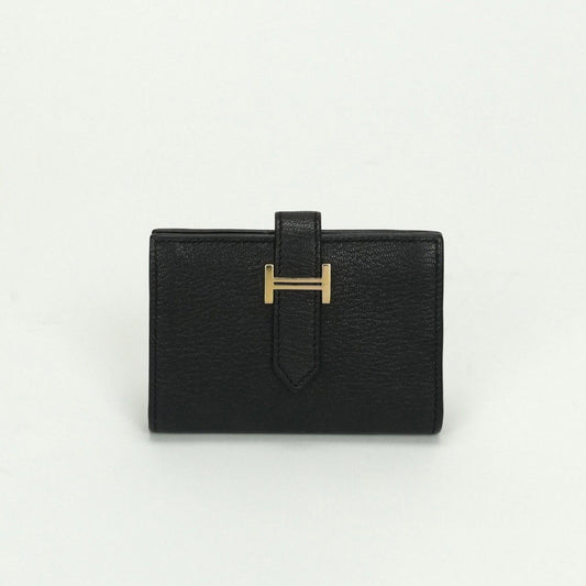 Hermes Bearn Mini Coin Purse Card Case Chevre Misor Noir Black Gold