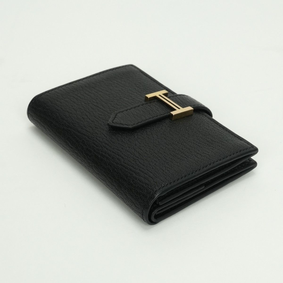 Hermes Bearn Mini Coin Purse Card Case Chevre Misor Noir Black Gold — view 3