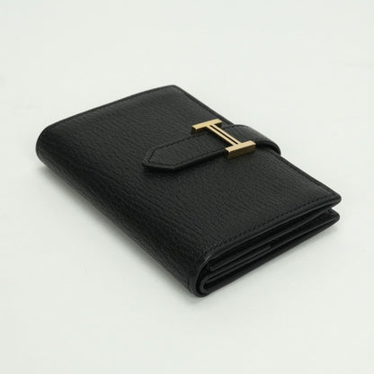 Hermes Bearn Mini Coin Purse Card Case Chevre Misor Noir Black Gold — view 3