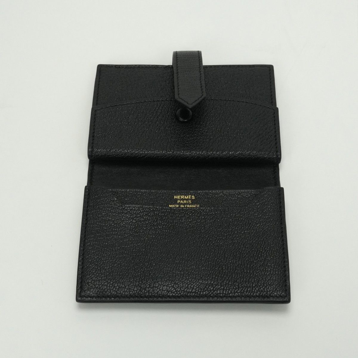 Hermes Bearn Mini Coin Purse Card Case Chevre Misor Noir Black Gold — view 5