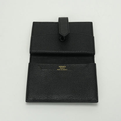 Hermes Bearn Mini Coin Purse Card Case Chevre Misor Noir Black Gold — view 5