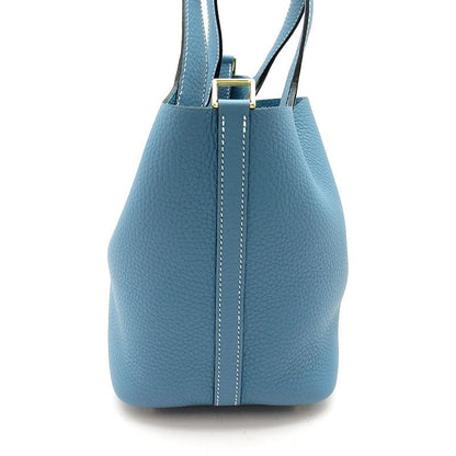 Hermes Picotin Lock PM Taurillon Clemence Handbag New Blue Jean — view 5