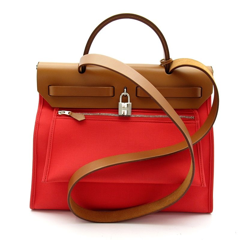 Hermes Herbag Zip 31 Toile Officier Vache Hunter Shoulder Bag Rose Extreme — view 3