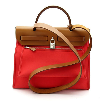Hermes Herbag Zip 31 Toile Officier Vache Hunter Shoulder Bag Rose Extreme — view 3