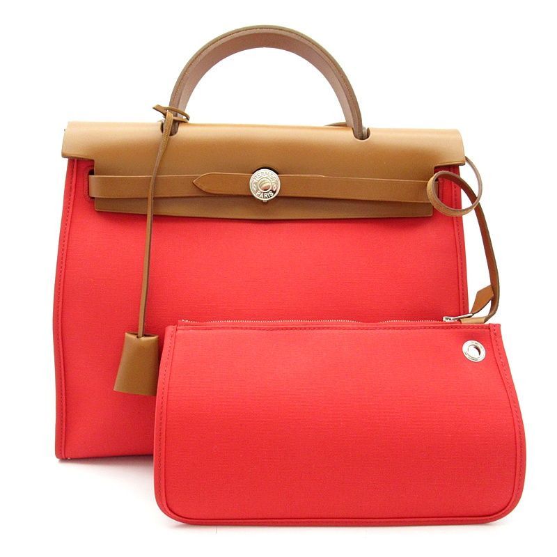 Hermes Herbag Zip 31 Toile Officier Vache Hunter Shoulder Bag Rose Extreme