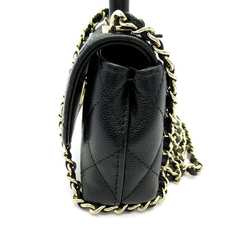 Chanel Quilted Coco Handle 11.5 Micro Chain Clutch Caviar Leather — view 2