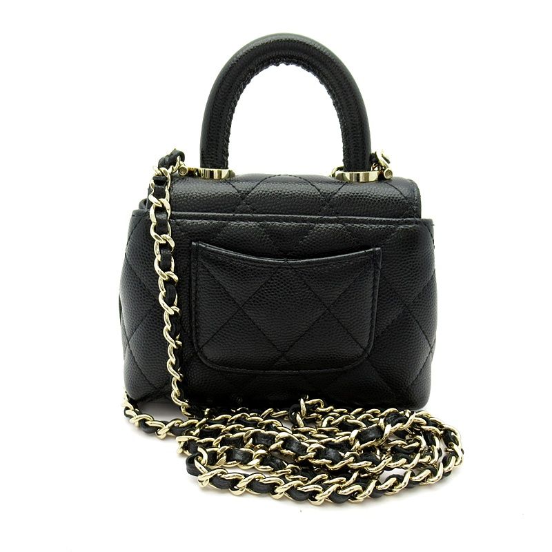 Chanel Quilted Coco Handle 11.5 Micro Chain Clutch Caviar Leather — view 3