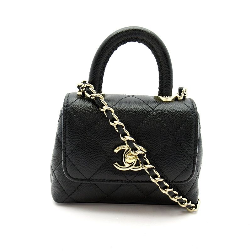 Chanel Quilted Coco Handle 11.5 Micro Chain Clutch Caviar Leather