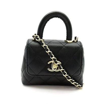 Chanel Quilted Coco Handle 11.5 Micro Chain Clutch Caviar Leather