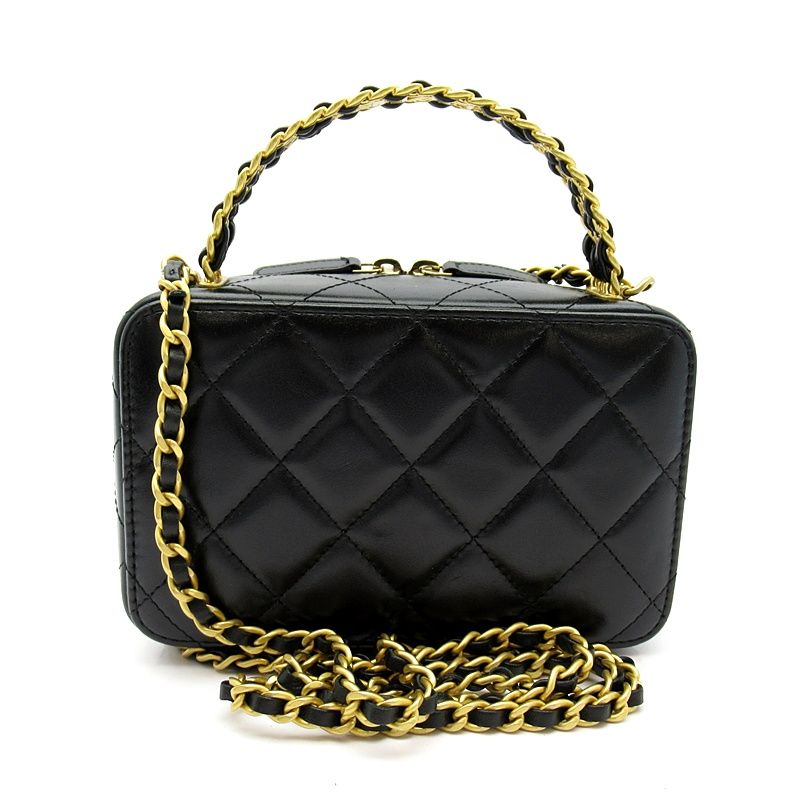 Chanel Quilted Vanity Mini Chain Shoulder Lambskin Bag Black — view 4