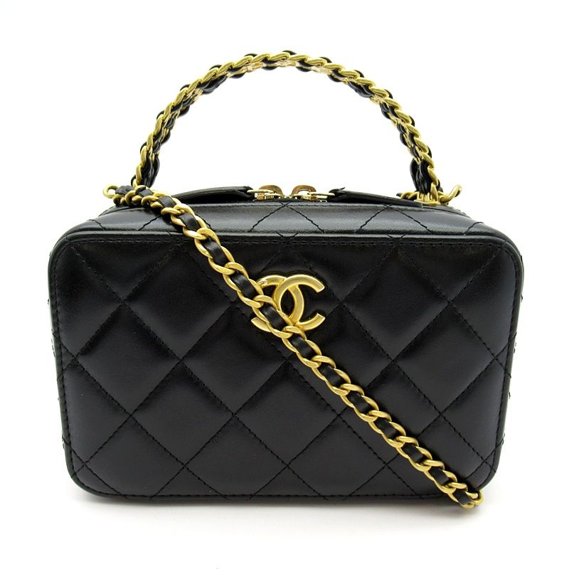 Chanel Quilted Vanity Mini Chain Shoulder Lambskin Bag Black