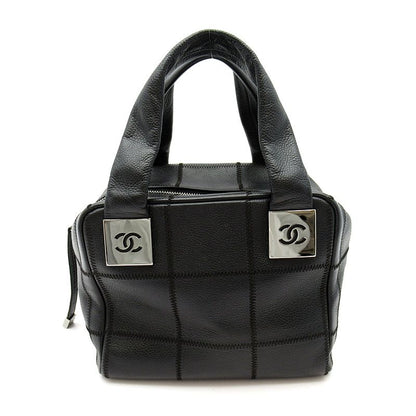 Chanel Choco Bar Line Mini Boston Bag Soft Caviar Leather Black