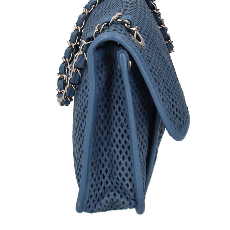 Chanel French Riviera Chain Shoulder Bag Perforated Leather Blue — view 4