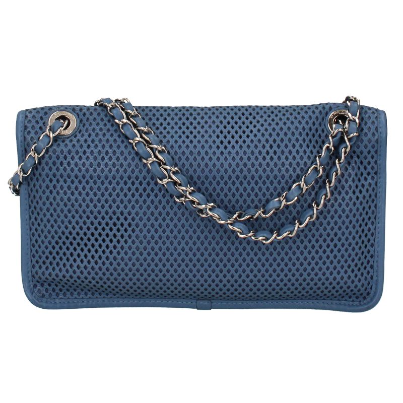Chanel French Riviera Chain Shoulder Bag Perforated Leather Blue — view 3