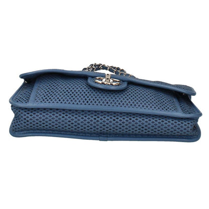 Chanel French Riviera Chain Shoulder Bag Perforated Leather Blue — view 5