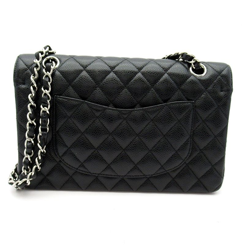 Chanel Quilted 25 Double Flap Caviar Leather Shoulder Bag Black — view 4