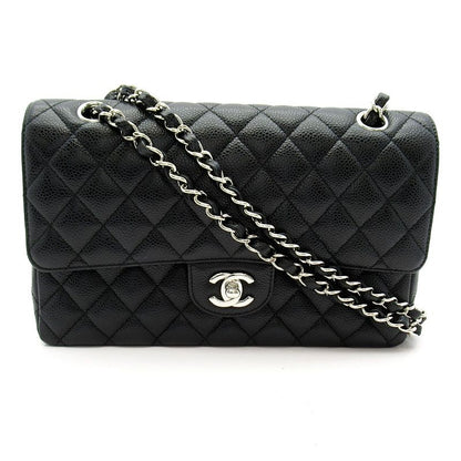 Chanel Quilted 25 Double Flap Caviar Leather Shoulder Bag Black