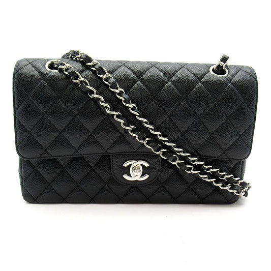 Chanel Quilted 25 Double Flap Caviar Leather Shoulder Bag Black