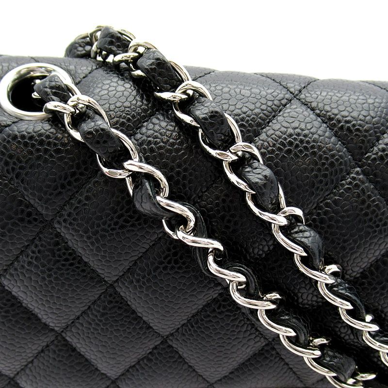 Chanel Quilted 25 Double Flap Caviar Leather Shoulder Bag Black — view 2
