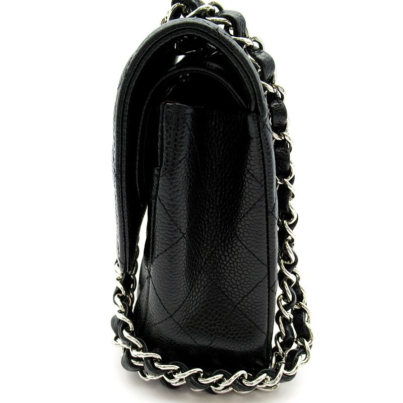 Chanel Quilted 25 Double Flap Caviar Leather Shoulder Bag Black — view 3