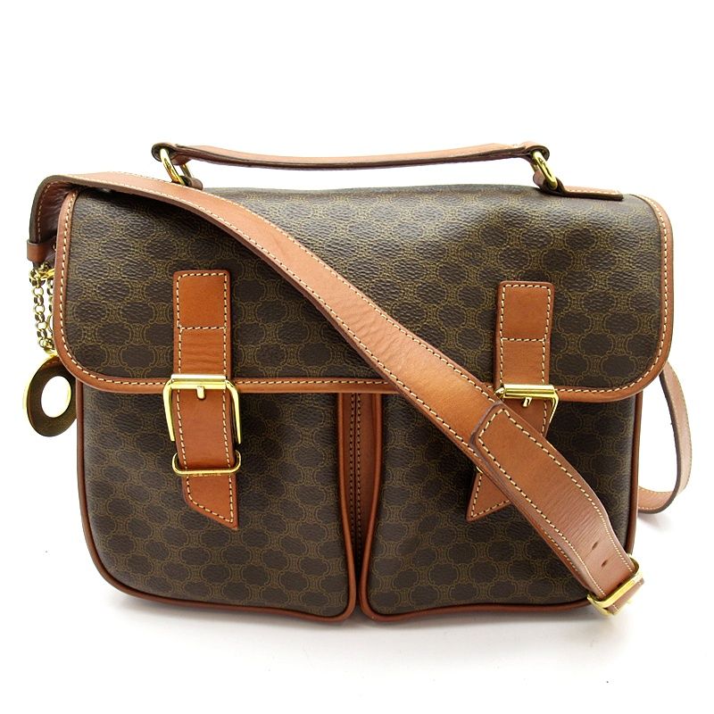 Celine Macadam Shoulder Bag Leather Brown