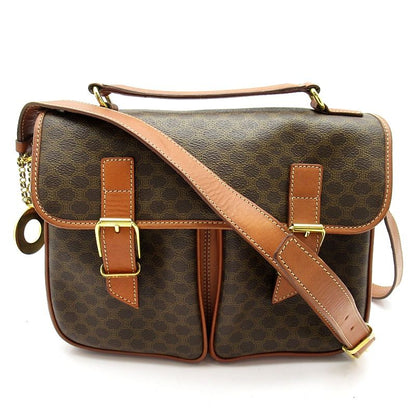 Celine Macadam Shoulder Bag Leather Brown