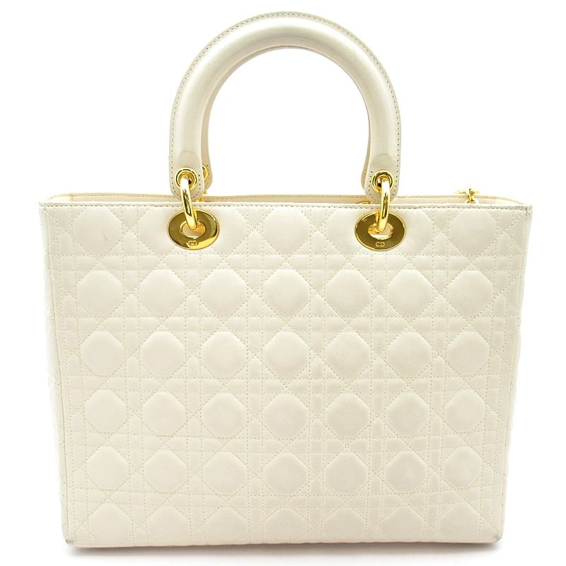 Dior Lady Dior Large Lambskin Shoulder Bag Ivory — view 4