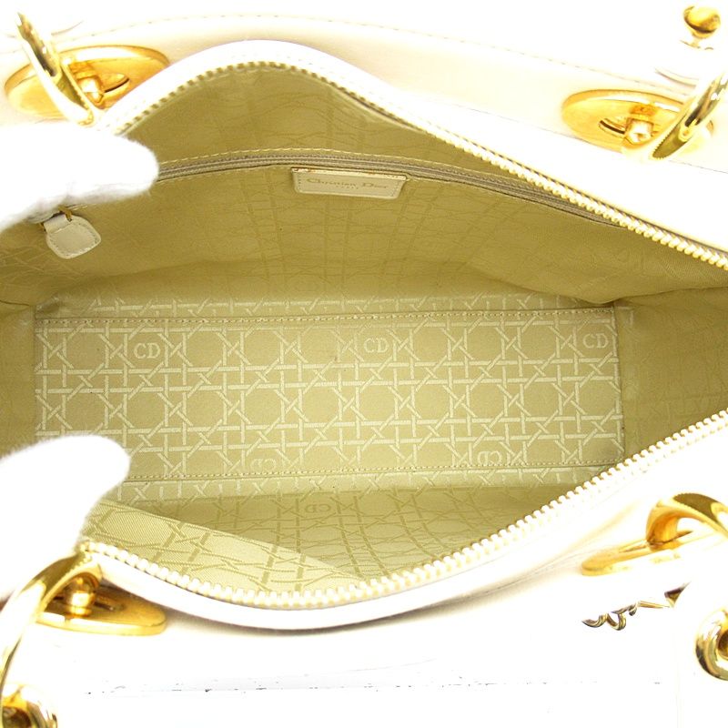 Dior Lady Dior Large Lambskin Shoulder Bag Ivory — view 7